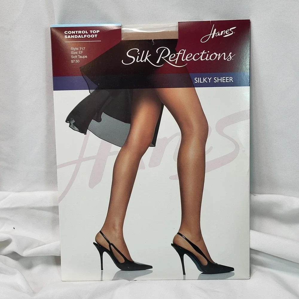 Hanes Silk Reflections Control Top Sandalfoot Pantyhose Style 717 Taupe Size E-F